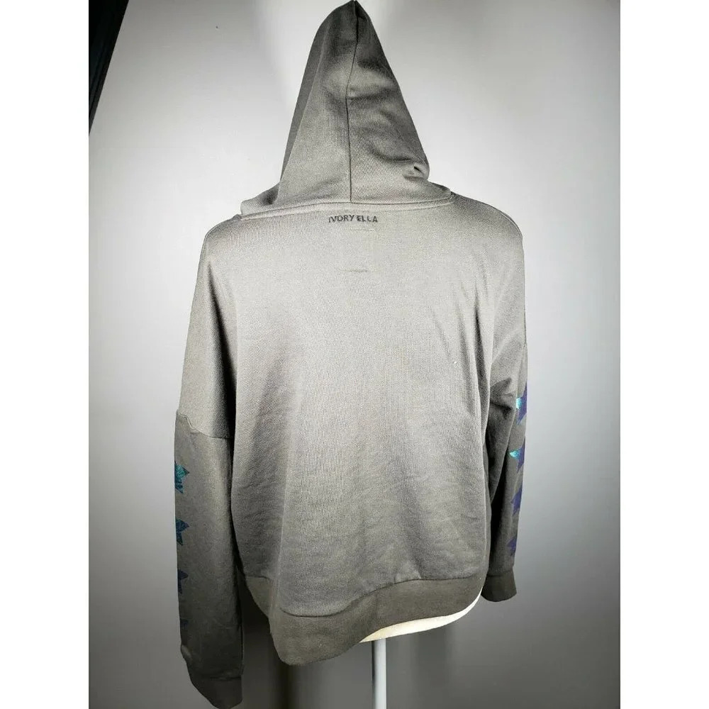 Ivory Ella Cropped Hoodie With Metallic Stars Down Sleeves Women's Size M - Picture 2 of 7